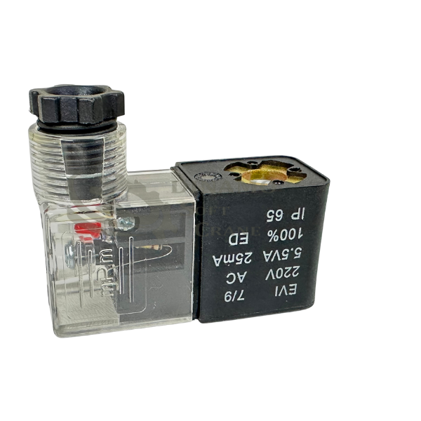 BOBINA SOLENOIDE 220V 8X27MM 25 WATTS CONECTOR DIN LED QUADRADO